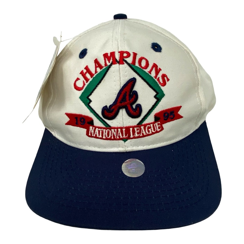Vintage Logo 7 Atlanta Braves 1995 NL Champions Snapback Hat White Navy MLB‎ NWT